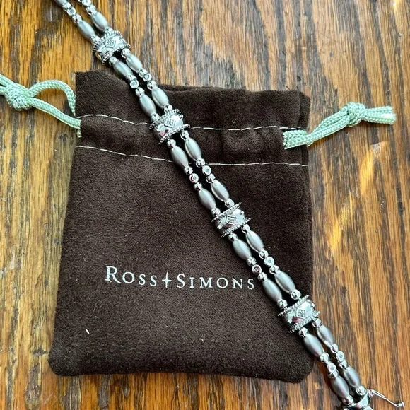 Ross-Simons Sterling Silver Beaded w/Diamond Accent Bracelet - Picture 1 of 7